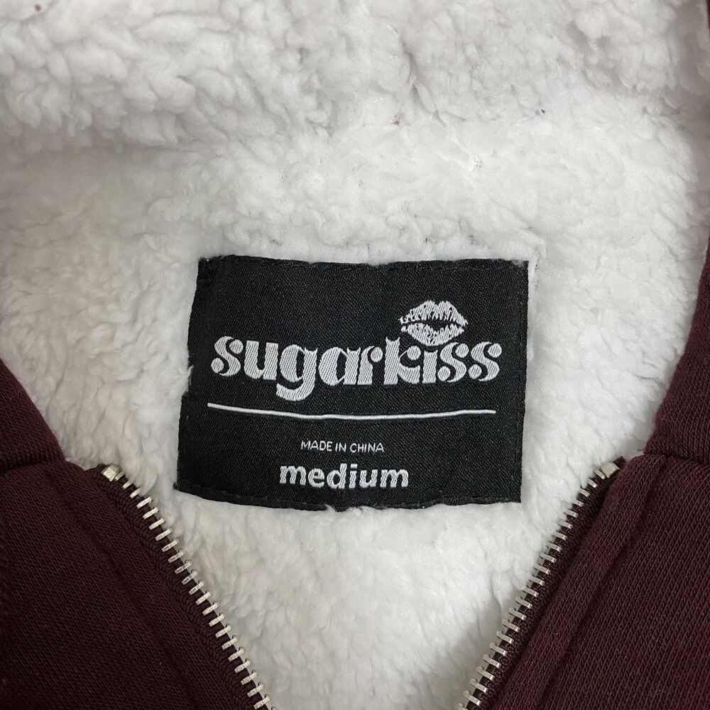 Sugarkiss Women’s Zip Up Hoodie Sherpa Lined Burgundy Size M - Picture 3 of 7